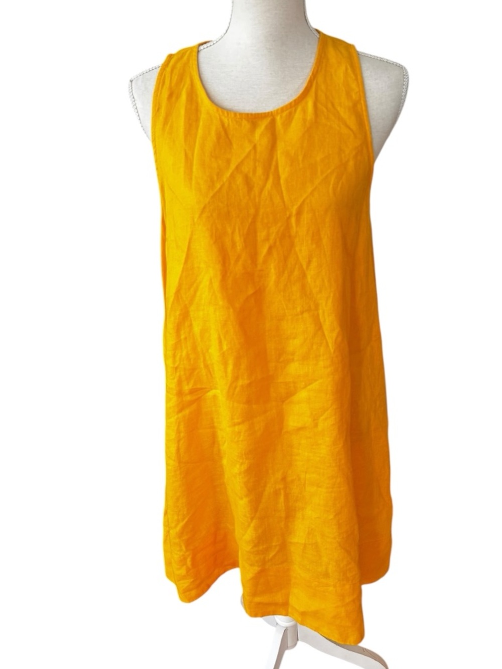 J.Crew Women Marigold Yellow 100% Linen Sleeveless Button Back Shift Dress M - Picture 2 of 7
